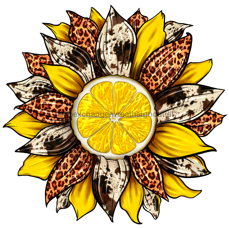 Sunflower, Lemon Sunflower, Animal Print Flower, wood sign, DECOE-W-082 wreath size wood, wood wreath sign, summer, fall, every day, pet