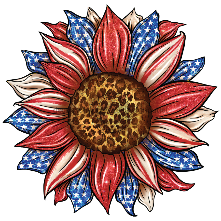 Sunflower, Patriotic Flower, American Flower, wood sign, DECOE-W-073 wreath size wood, wood wreath sign, summer, fall, every day, patriotic