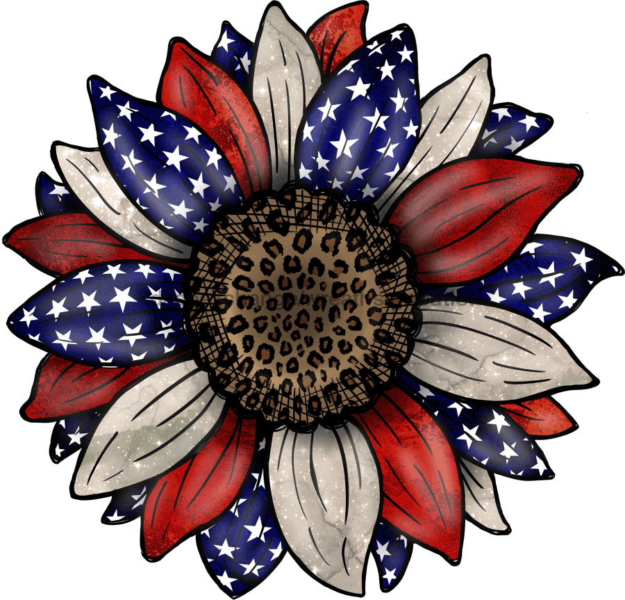 Sunflower, Patriotic Flower, American Flower, wood sign, DECOE-W-083 wreath size wood, wood wreath sign, summer, fall, every day, patriotic