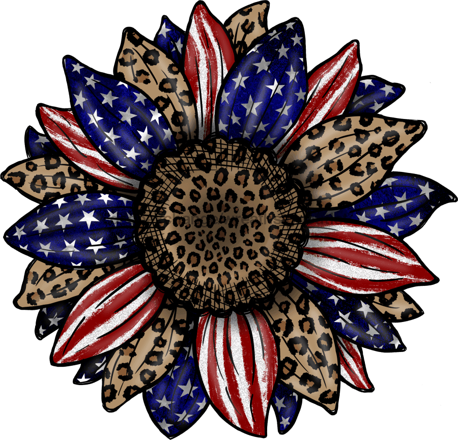 Sunflower, Patriotic Flower, American Flower, wood sign, DECOE-W-084 wreath size wood, wood wreath sign, summer, fall, every day, patriotic