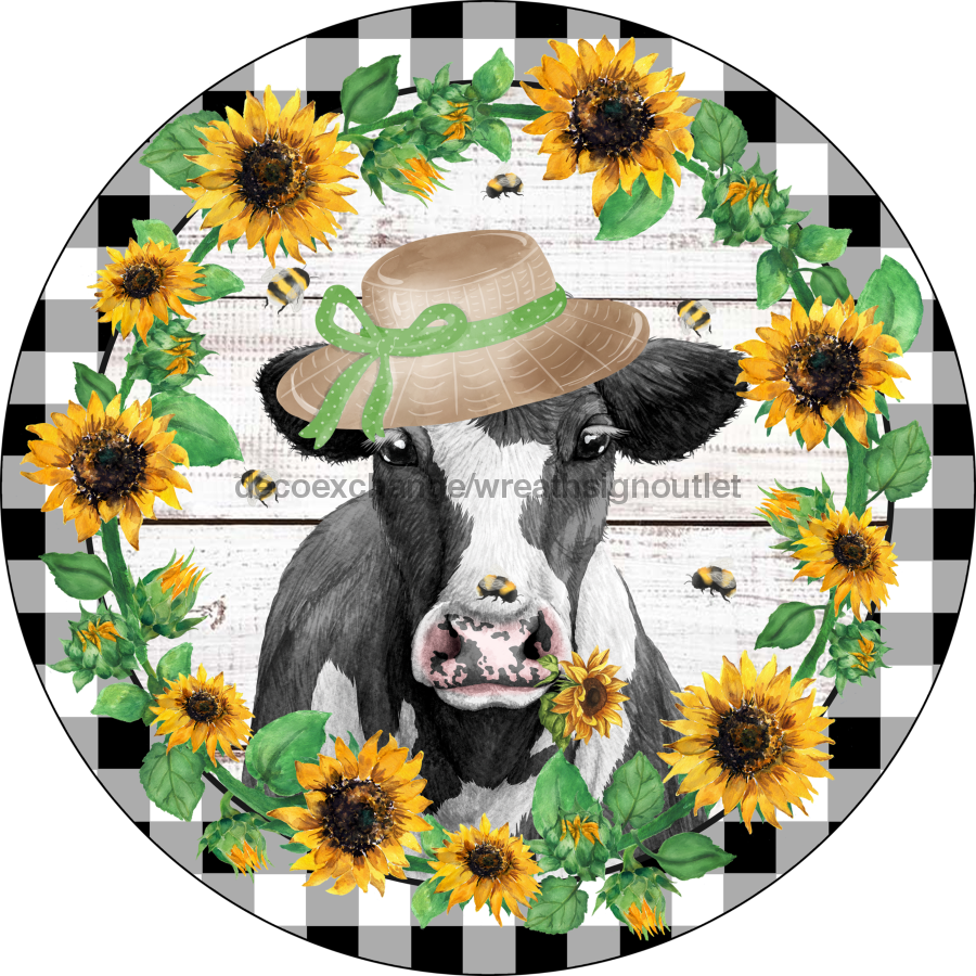 Vinyl Decal, Sunflower Sign, Cow Sign, 10" Round Metal Sign VINYL-DECOE-277, Sign For Wreath, DecoExchange - DecoExchange