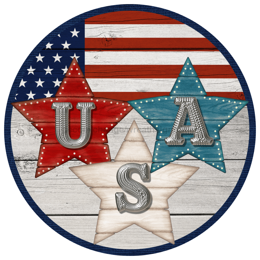 USA Sign, Patriotic Sign, DECOE-4069, 10" Metal Round