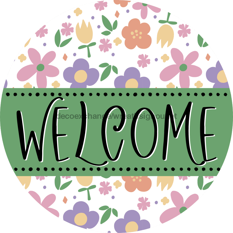 Welcome Door Hanger Sign Floral Decoe-4129-Dh 18 Wood Round