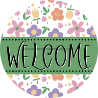 Thumbnail for Welcome Door Hanger Sign Floral Decoe-4129-Dh 18 Wood Round