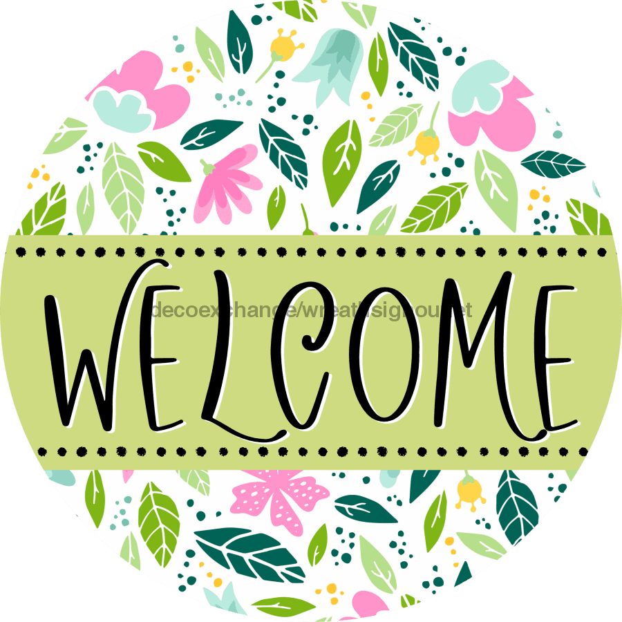 Welcome Door Hanger Sign Floral Decoe-4134-Dh 18 Wood Round