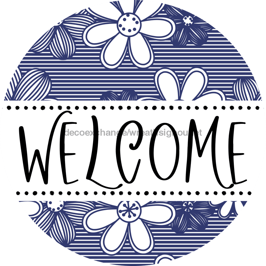 Welcome Door Hanger Sign Floral Decoe-4140-Dh 18 Wood Round