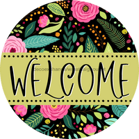 Thumbnail for Welcome Door Hanger Sign Spring Floral Decoe-4104-Dh 18 Wood Round