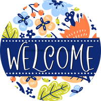 Thumbnail for Welcome Door Hanger Sign Spring Floral Decoe-4114-Dh 18 Wood Round