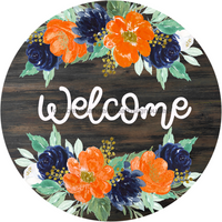 Thumbnail for Wreath Sign, Welcome Sign, Orange Floral Sign, 10