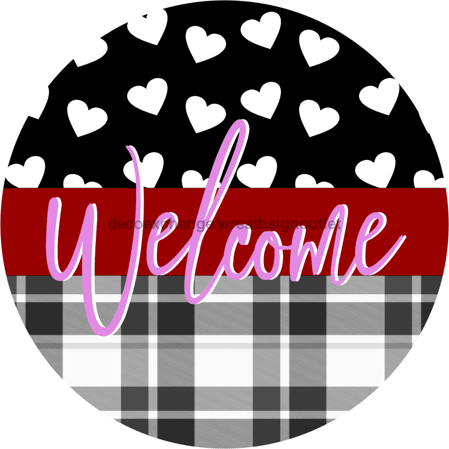 Wreath Sign, Welcome Sign, Valentine Sign,10" Round Metal Sign DECOE-364, Sign For Wreath, DecoExchange - DecoExchange