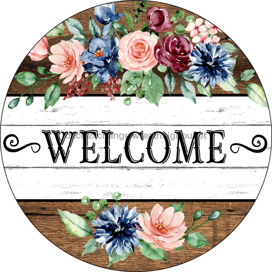 Vinyl Decal, Welcome Sign, 10" Round Metal Sign VINYL-DECOE-259, Sign For Wreath, DecoExchange - DecoExchange