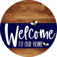 Thumbnail for Welcome To Our Home Sign Bee Navy Stripe Wood Grain Decoe-2947-Dh 18 Round