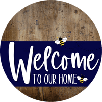 Thumbnail for Welcome To Our Home Sign Bee Navy Stripe Wood Grain Decoe-2949-Dh 18 Round