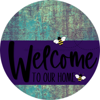 Thumbnail for Welcome To Our Home Sign Bee Purple Stripe Petina Look Decoe-3041-Dh 18 Wood Round