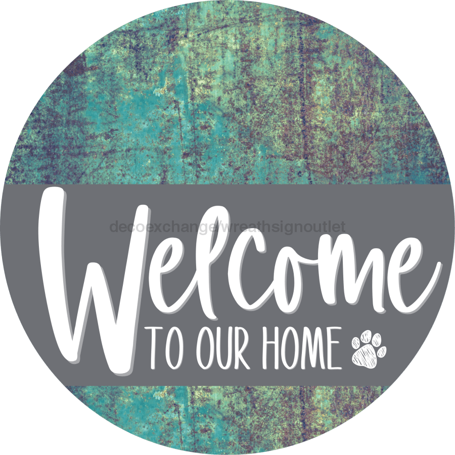 Welcome To Our Home Sign Dog Gray Stripe Petina Look Decoe-3732-Dh 18 Wood Round
