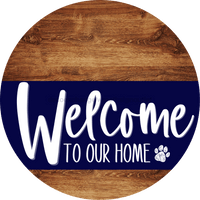 Thumbnail for Welcome To Our Home Sign Dog Navy Stripe Wood Grain Decoe-3708-Dh 18 Round