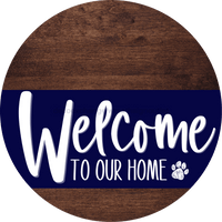 Thumbnail for Welcome To Our Home Sign Dog Navy Stripe Wood Grain Decoe-3709-Dh 18 Round