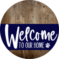 Thumbnail for Welcome To Our Home Sign Dog Navy Stripe Wood Grain Decoe-3710-Dh 18 Round