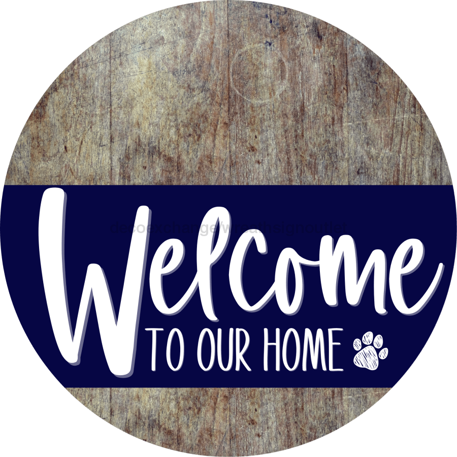 Welcome To Our Home Sign Dog Navy Stripe Wood Grain Decoe-3711-Dh 18 Round