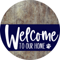 Thumbnail for Welcome To Our Home Sign Dog Navy Stripe Wood Grain Decoe-3711-Dh 18 Round