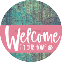 Thumbnail for Welcome To Our Home Sign Dog Pink Stripe Petina Look Decoe-3792-Dh 18 Wood Round