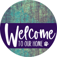 Thumbnail for Welcome To Our Home Sign Dog Purple Stripe Petina Look Decoe-3812-Dh 18 Wood Round