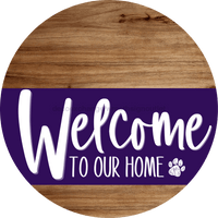 Thumbnail for Welcome To Our Home Sign Dog Purple Stripe Wood Grain Decoe-3807-Dh 18 Round