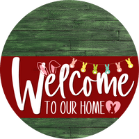 Thumbnail for Welcome To Our Home Sign Easter Dark Red Stripe Green Stain Decoe-3472-Dh 18 Wood Round