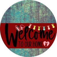 Thumbnail for Welcome To Our Home Sign Easter Dark Red Stripe Petina Look Decoe-3458-Dh 18 Wood Round