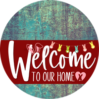 Thumbnail for Welcome To Our Home Sign Easter Dark Red Stripe Petina Look Decoe-3468-Dh 18 Wood Round