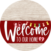 Thumbnail for Welcome To Our Home Sign Easter Dark Red Stripe White Wash Decoe-3470-Dh 18 Wood Round