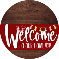 Thumbnail for Welcome To Our Home Sign Easter Dark Red Stripe Wood Grain Decoe-3465-Dh 18 Round