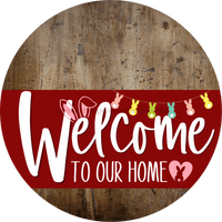 Thumbnail for Welcome To Our Home Sign Easter Dark Red Stripe Wood Grain Decoe-3466-Dh 18 Round