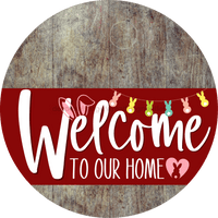 Thumbnail for Welcome To Our Home Sign Easter Dark Red Stripe Wood Grain Decoe-3467-Dh 18 Round