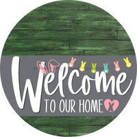 Thumbnail for Welcome To Our Home Sign Easter Gray Stripe Green Stain Decoe-3432-Dh 18 Wood Round