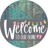 Thumbnail for Welcome To Our Home Sign Easter Gray Stripe Petina Look Decoe-3428-Dh 18 Wood Round