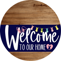 Thumbnail for Welcome To Our Home Sign Easter Navy Stripe Wood Grain Decoe-3403-Dh 18 Round