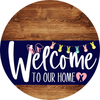 Thumbnail for Welcome To Our Home Sign Easter Navy Stripe Wood Grain Decoe-3404-Dh 18 Round
