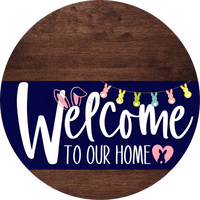 Thumbnail for Welcome To Our Home Sign Easter Navy Stripe Wood Grain Decoe-3405-Dh 18 Round