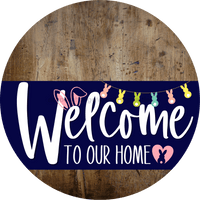 Thumbnail for Welcome To Our Home Sign Easter Navy Stripe Wood Grain Decoe-3406-Dh 18 Round