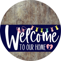 Thumbnail for Welcome To Our Home Sign Easter Navy Stripe Wood Grain Decoe-3407-Dh 18 Round