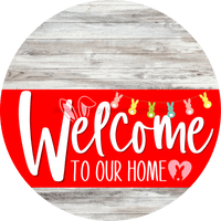 Thumbnail for Welcome To Our Home Sign Easter Red Stripe White Wash Decoe-3451-Dh 18 Wood Round