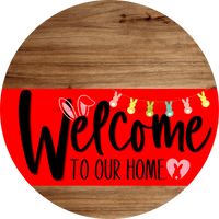 Thumbnail for Welcome To Our Home Sign Easter Red Stripe Wood Grain Decoe-3433-Dh 18 Round