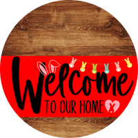 Thumbnail for Welcome To Our Home Sign Easter Red Stripe Wood Grain Decoe-3434-Dh 18 Round