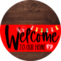 Thumbnail for Welcome To Our Home Sign Easter Red Stripe Wood Grain Decoe-3435-Dh 18 Round