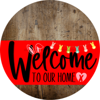 Thumbnail for Welcome To Our Home Sign Easter Red Stripe Wood Grain Decoe-3436-Dh 18 Round