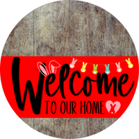 Thumbnail for Welcome To Our Home Sign Easter Red Stripe Wood Grain Decoe-3437-Dh 18 Round