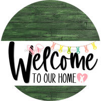Thumbnail for Welcome To Our Home Sign Easter White Stripe Green Stain Decoe-3402-Dh 18 Wood Round