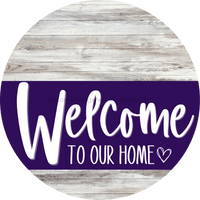 Thumbnail for Welcome To Our Home Sign Heart Purple Stripe White Wash Decoe-2881-Dh 18 Wood Round