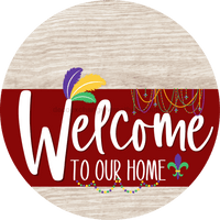 Thumbnail for Welcome To Our Home Sign Mardi Gras Dark Red Stripe White Wash Decoe-3622-Dh 18 Wood Round